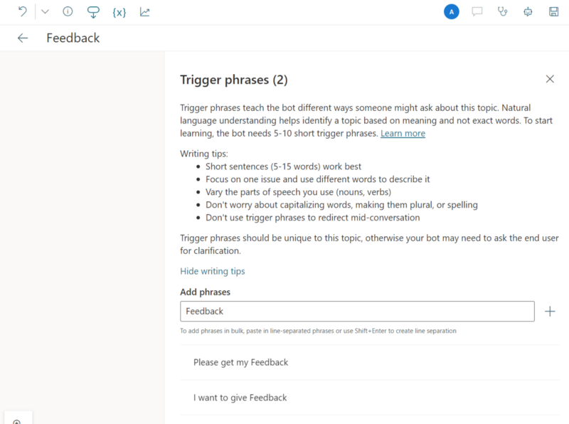 Figure 32: create trigger phrases