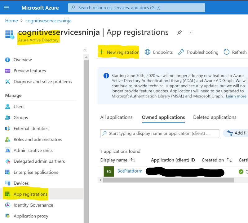 Figure 5: Create a new App registrations on Azure