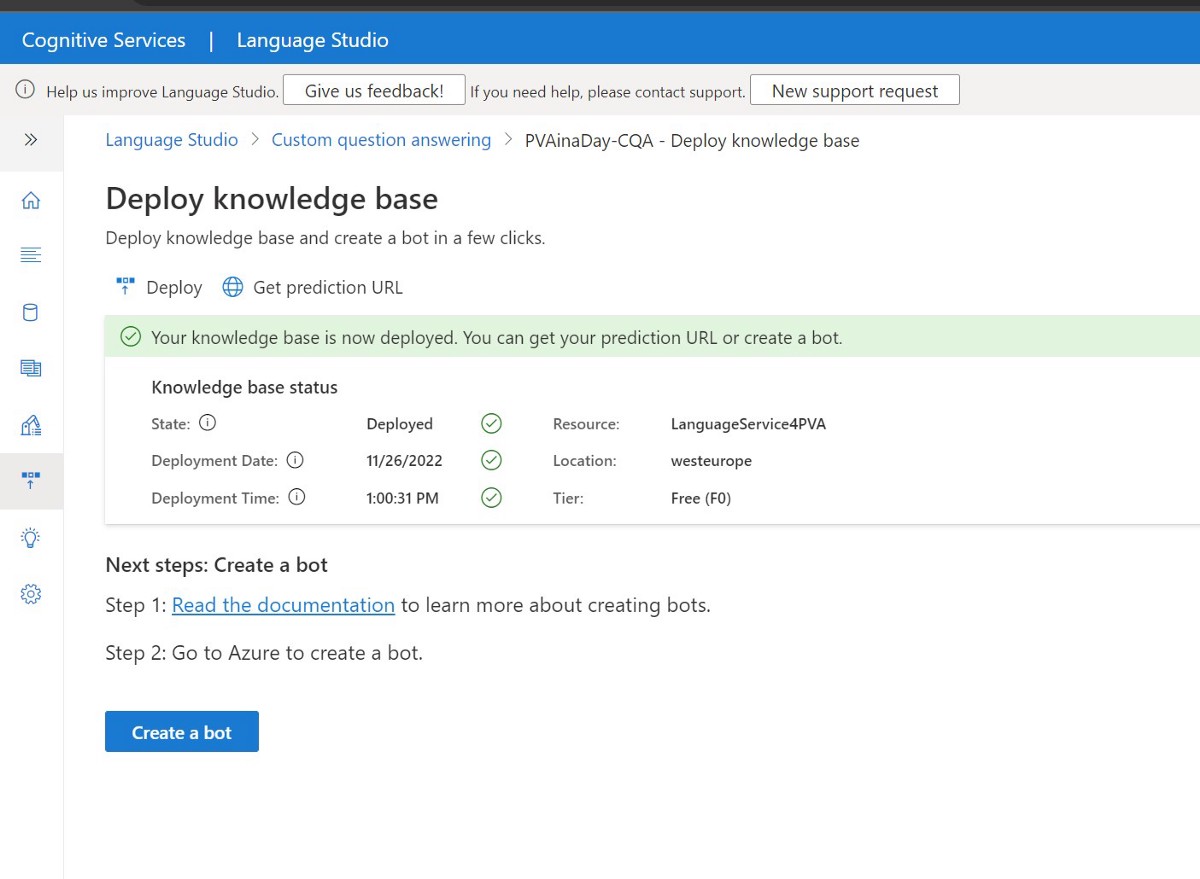 Figure 8: Select "Deploy" on the left side and press "deploy" on top to deploy