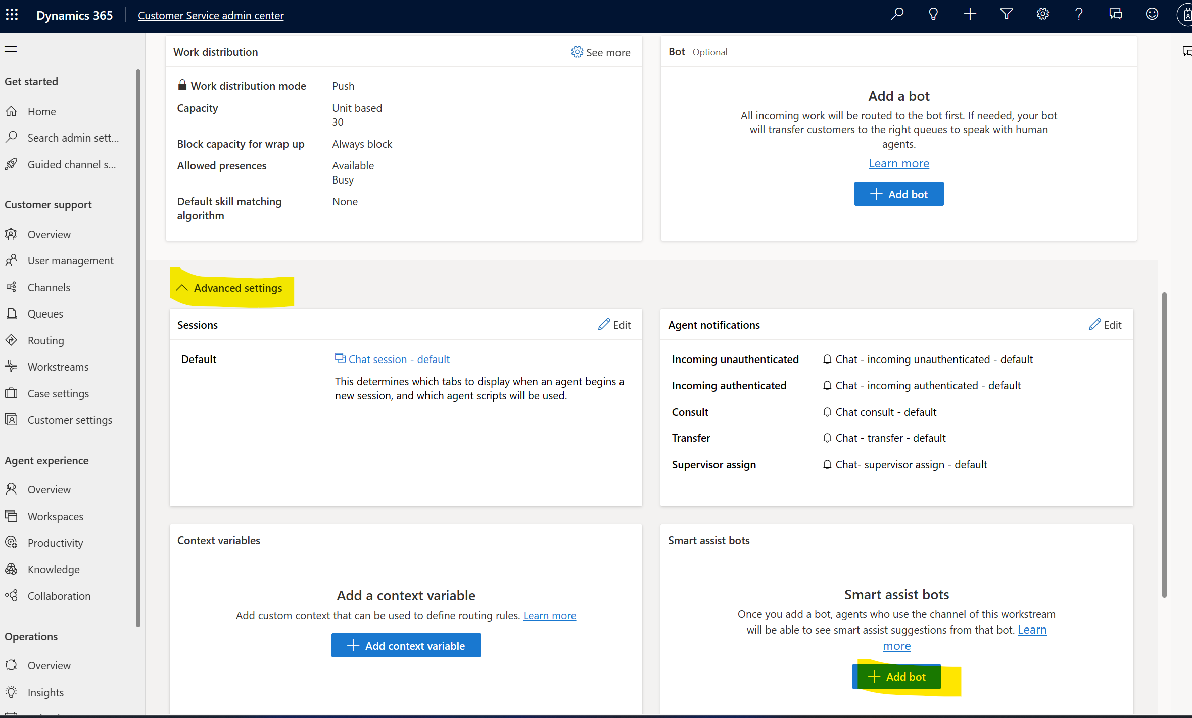 Figure 30: Add bot to workstream